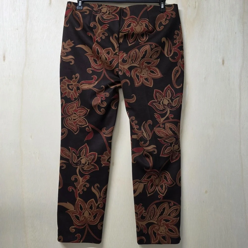 Chico's Womens 2P Brown Floral Capri Pants Petite Stretch Career Cropped 12P